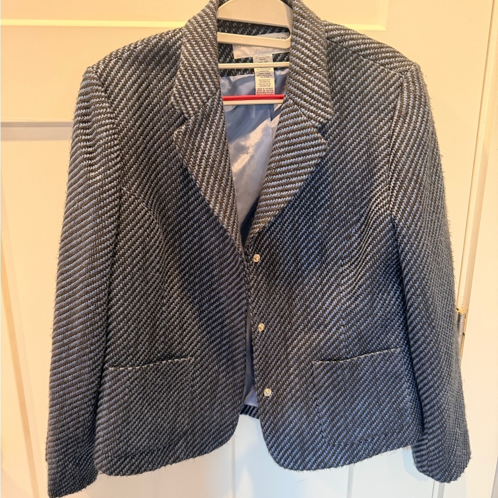 Sag Harbor Petite Textured Jacket Blue Black Snap Front Size 12P